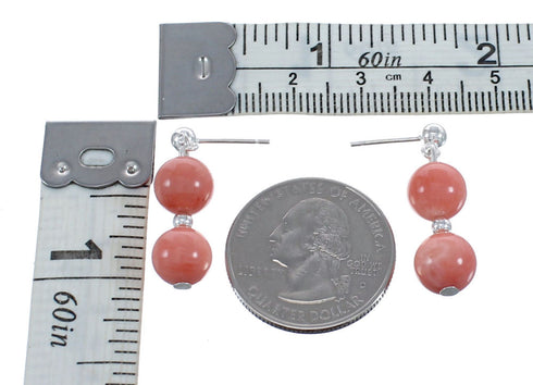 Sterling Silver Pink Coral Bead Post Dangle Earrings AX124723